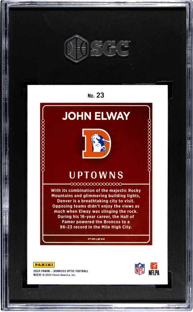 2024 Donruss Optic John Elway Uptowns #23 SGC 10 GEM MINT Denver Broncos - Graded Sports Cards