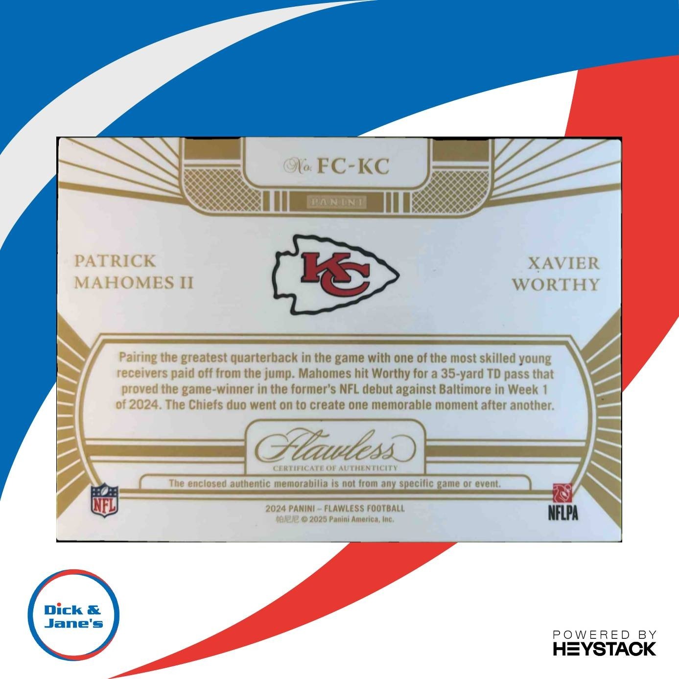 2024 Flawless Patrick Mahomes II Xavier Worthy Connections /15 MEM Chiefs - Sports Cards