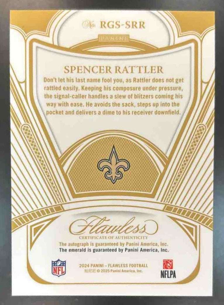 2024 Flawless Spencer Rattler Emerald Gem Auto /5 RC Auto New Orleans Saints - Sports Cards
