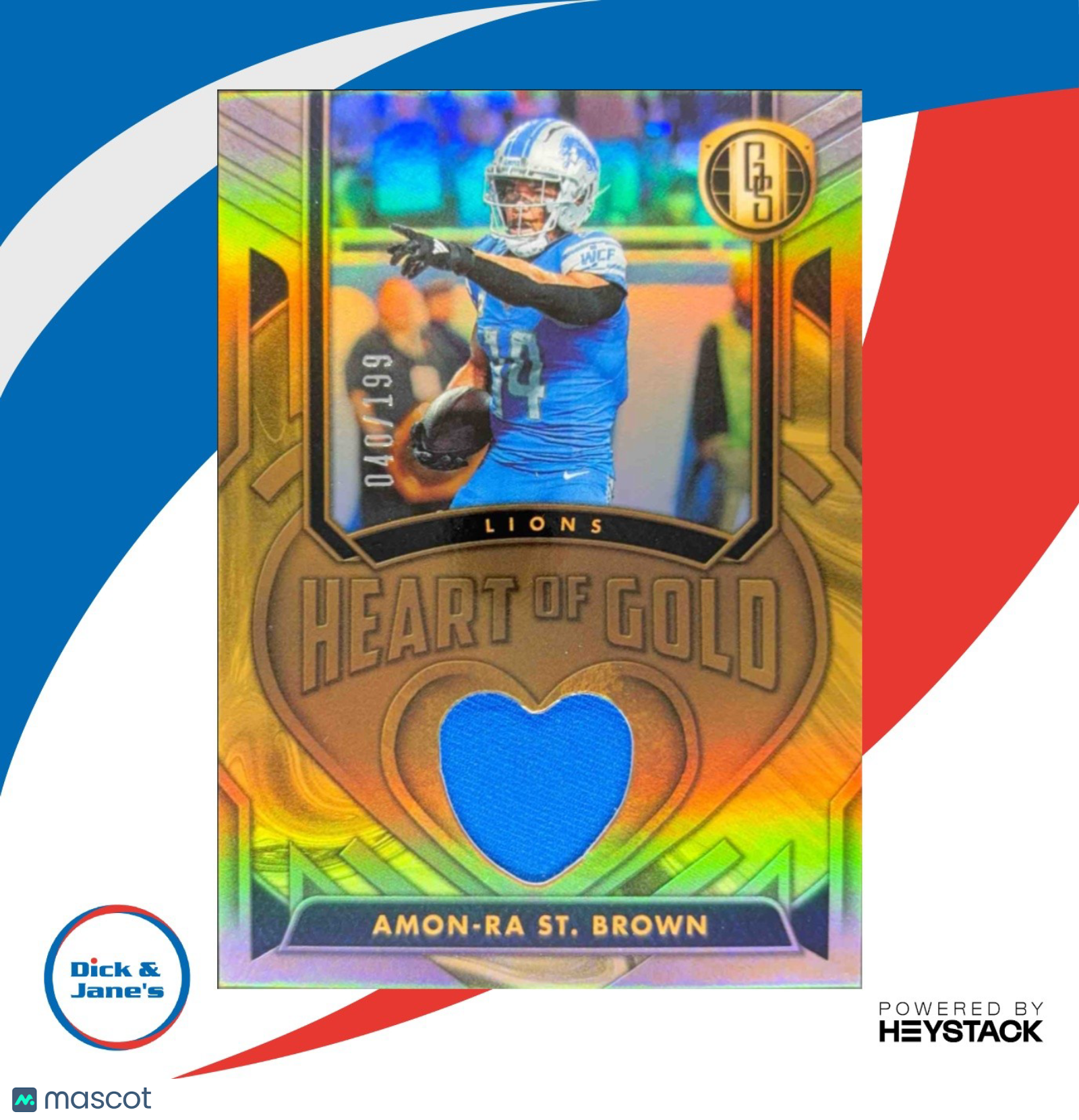 2024 Gold Standard Amon-Ra St. Brown Heart of Gold 040/199 MEM Detroit Lions - Sports Cards