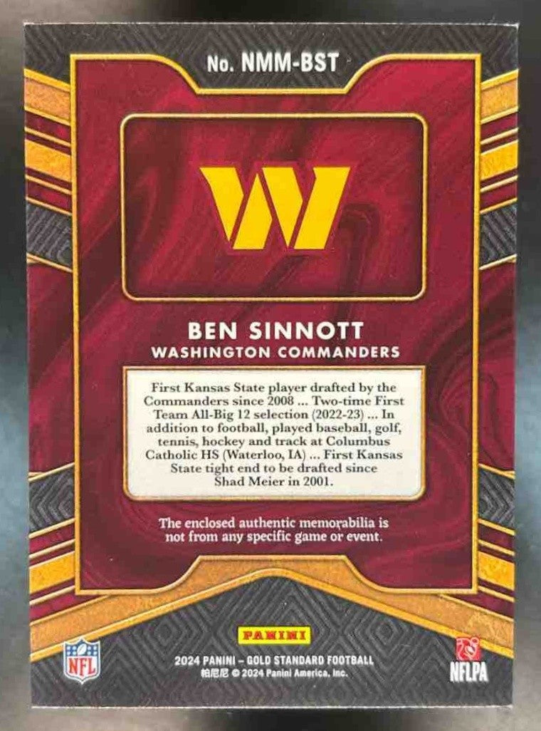 2024 Gold Standard Ben Sinnott Newly Minted /499 MEM Washington Commanders - Sports Cards