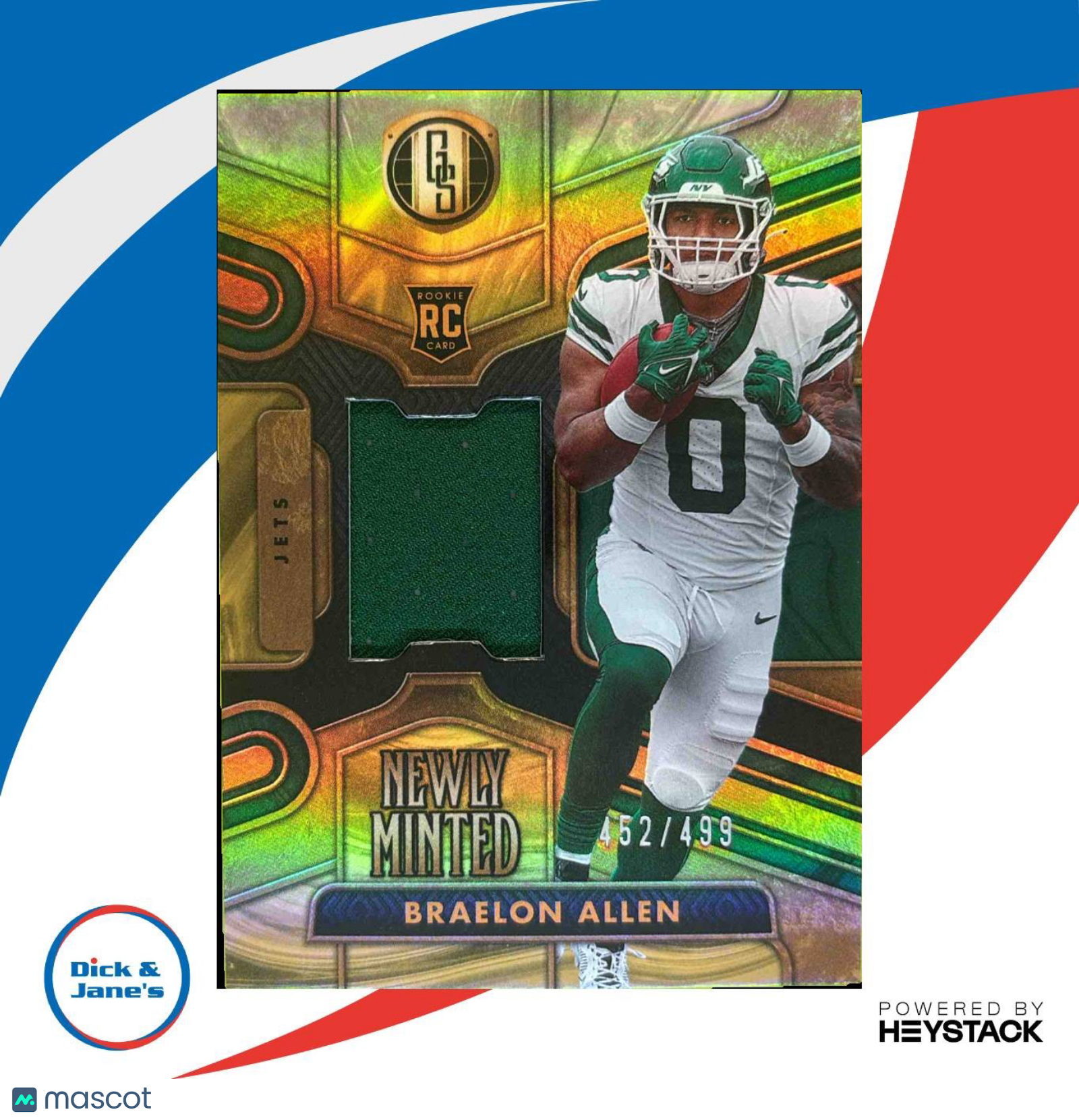 2024 Gold Standard Braelon Allen Newly Minted 452/499 MEM RC New York Jets - Sports Cards