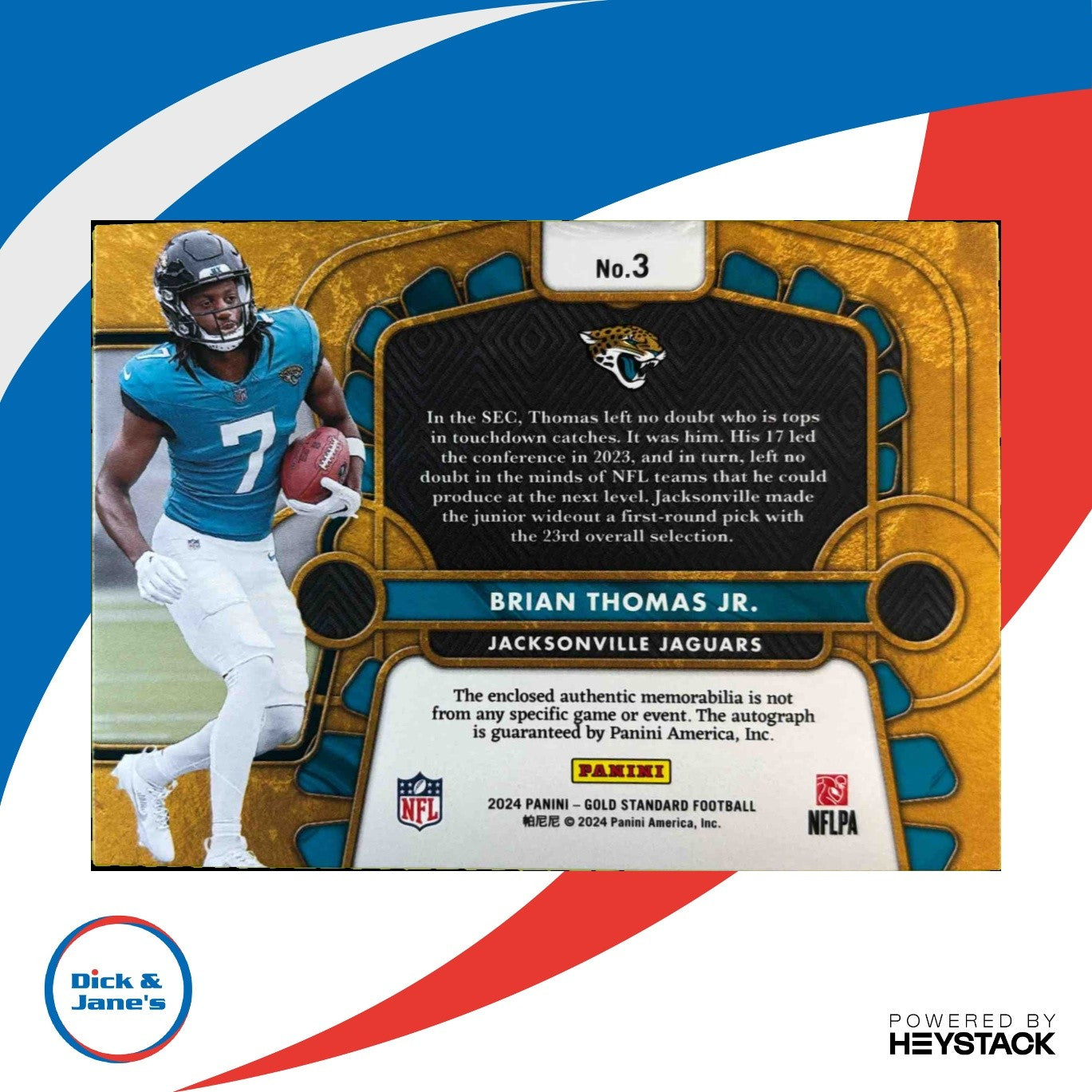 2024 Gold Standard Brian Thomas Rookie Auto Triple Jersey 119/149 Jags Auto - Sports Cards