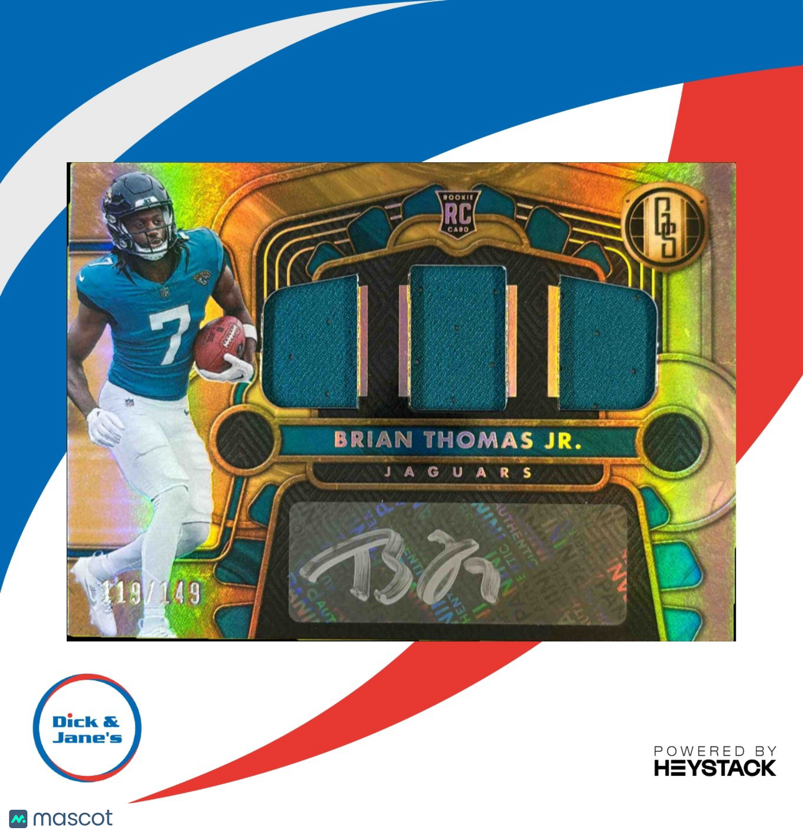 2024 Gold Standard Brian Thomas Rookie Auto Triple Jersey 119/149 Jags Auto - Sports Cards