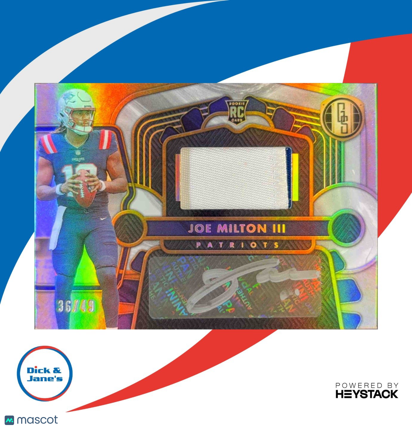 2024 Gold Standard Joe Milton III White 36/49 #205 MEM Auto New England Patriots - Sports Cards
