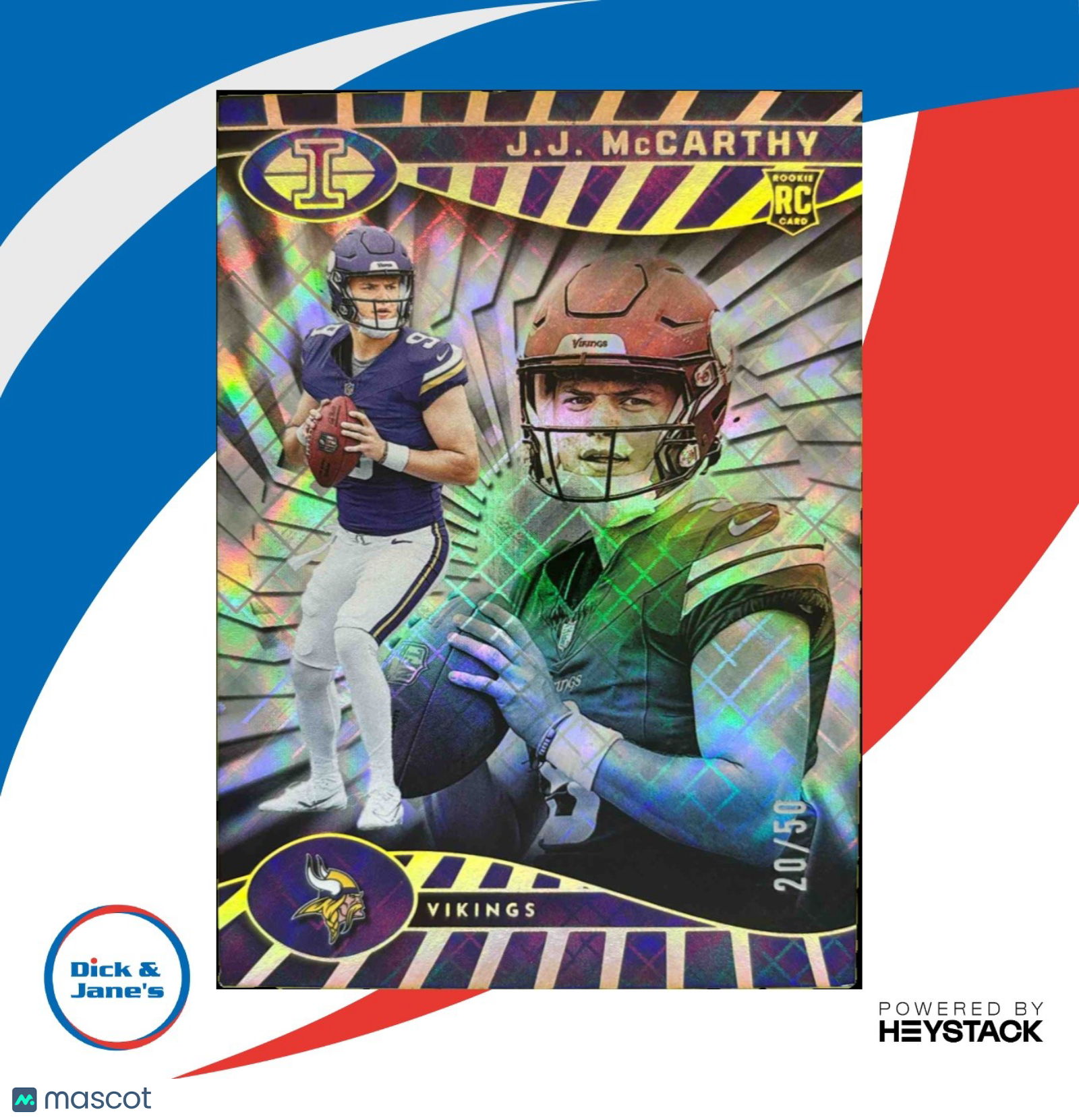 2024 Illusions J.J. McCarthy Diamond Trophy Collection 20/50 #100 Vikings Rookie - Sports Cards
