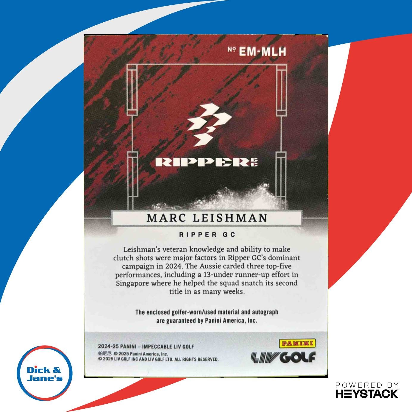 2024 Impeccable LIV Golf Marc Leishman Elegance Memorabilia Auto Gold /10 Ripper Sports Cards