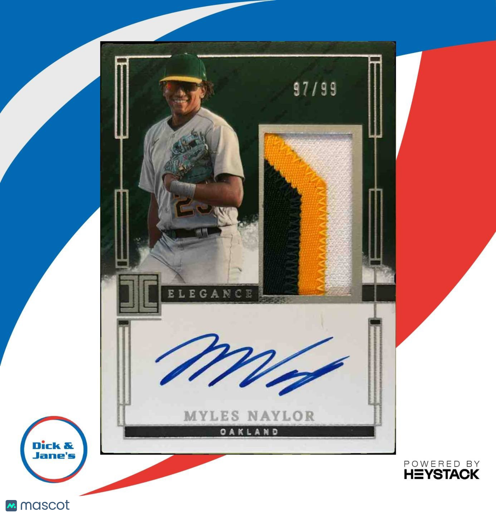 2024 Impeccable Myles Naylor Elegance Prospect Jersey Auto /99 Oakland A’s - Sports Cards