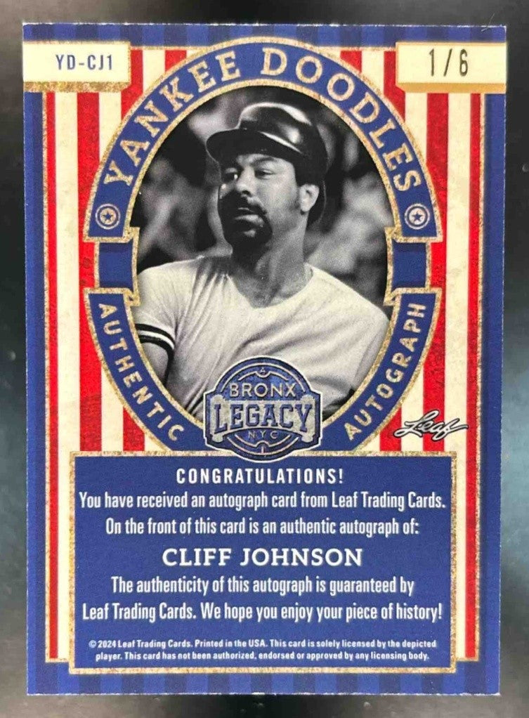 2024 Leaf A Bronx Legacy Cliff Johnson Yankee Doodle Auto Green 1/6 YD-CJ1 Auto - Sports Cards