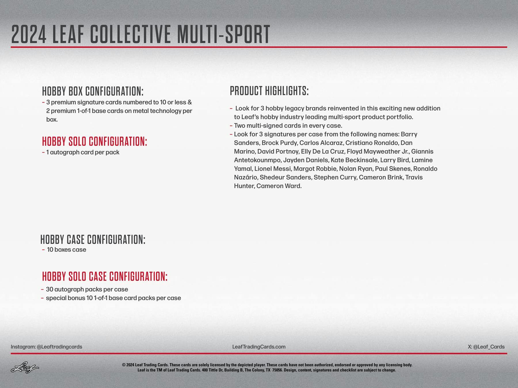 2024 Leaf Collective Multisport Hobby Box (3 Autos) Messi Manning Curry & More! - NFL Hobby Box