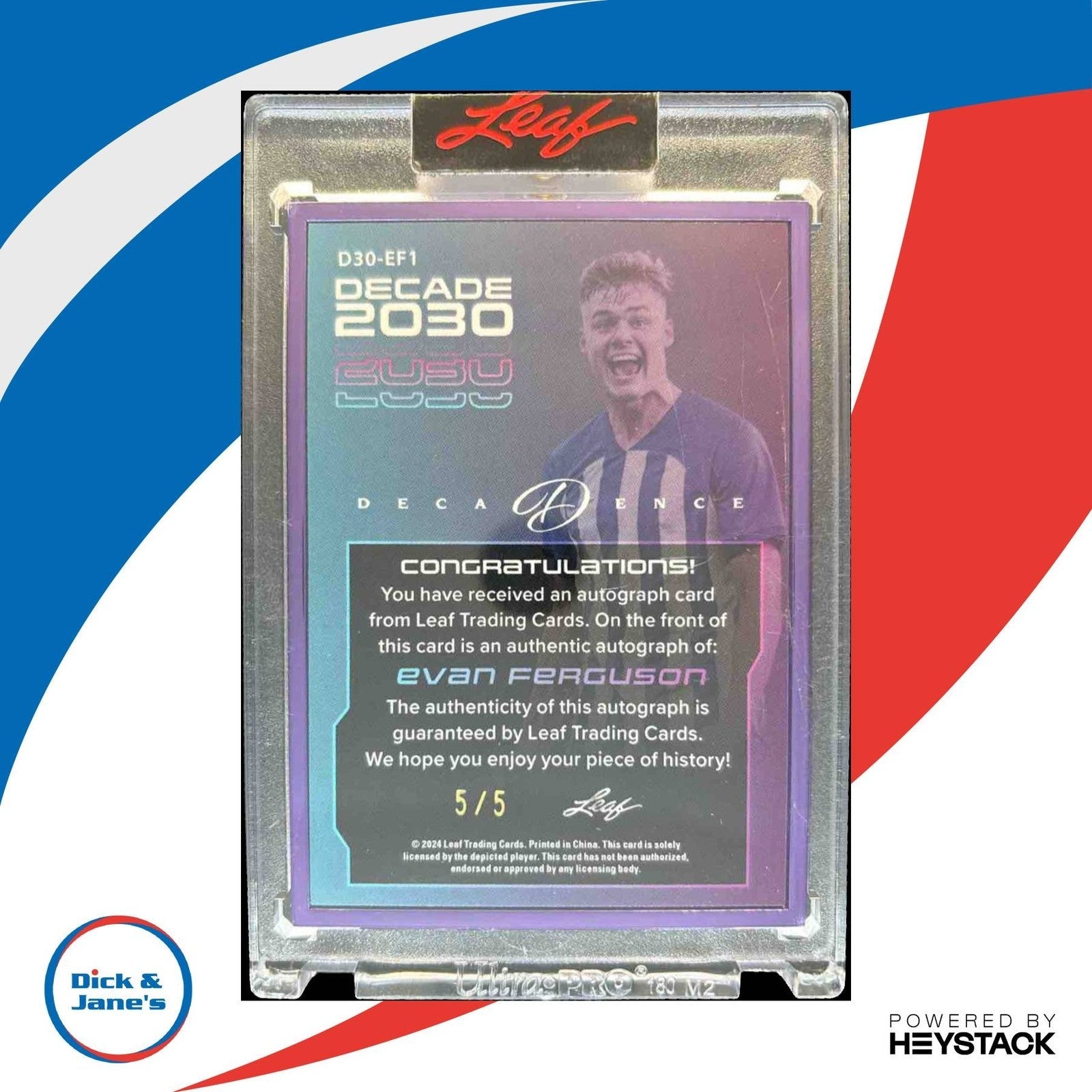 2024 Leaf Decadence Evan Ferguson Decade 2030 Auto Purple 5/5 #D30-EF1 - Sports Cards