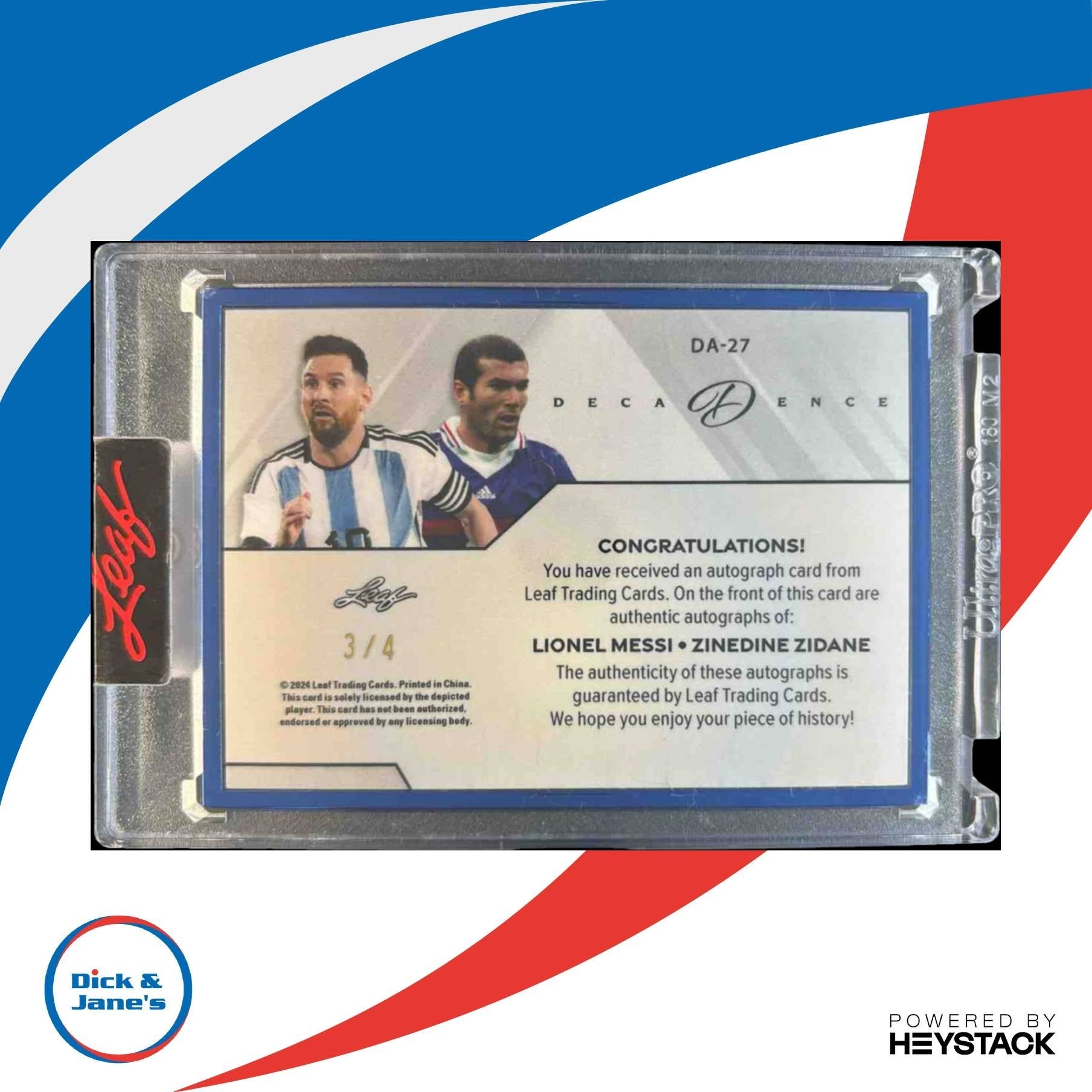 2024 Leaf Decadence Lionel Messi Zinedine Zidane Dual Auto Blue 2/4 Legends - Sports Cards