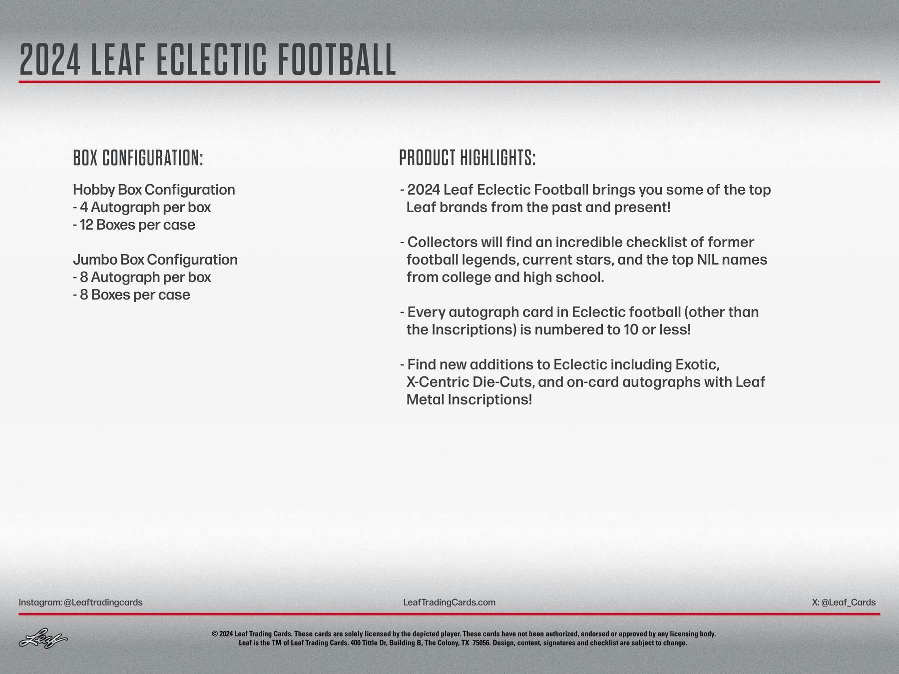 2024 Leaf Eclectic Football Hobby Box (4 Autographs) Jayden Daniels Cam Ward - NFL Hobby Box