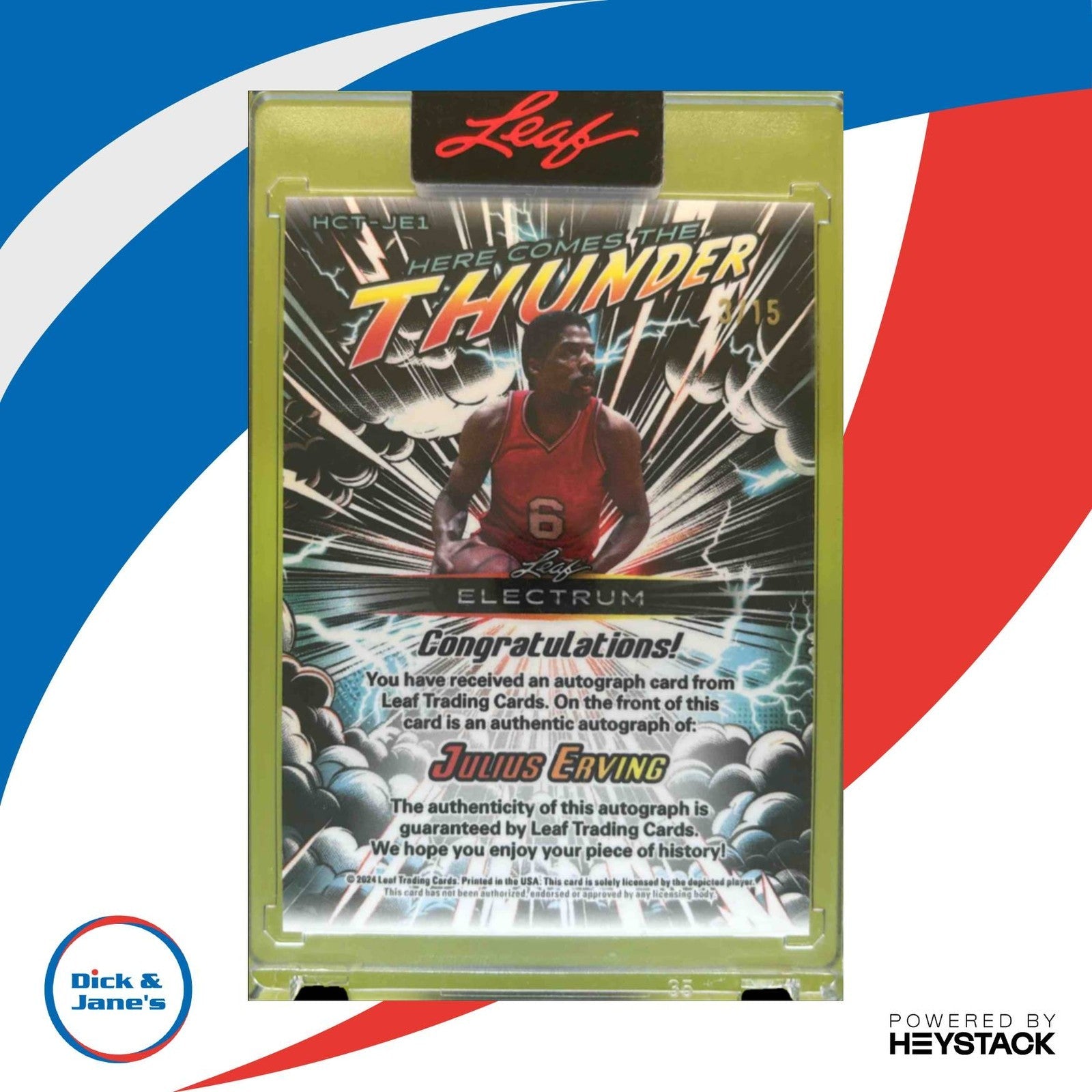 2024 Leaf Electrum Julius Erving Here Comes The Thunder Bronze 3/15 HCT-JE1 Auto - Sports Cards