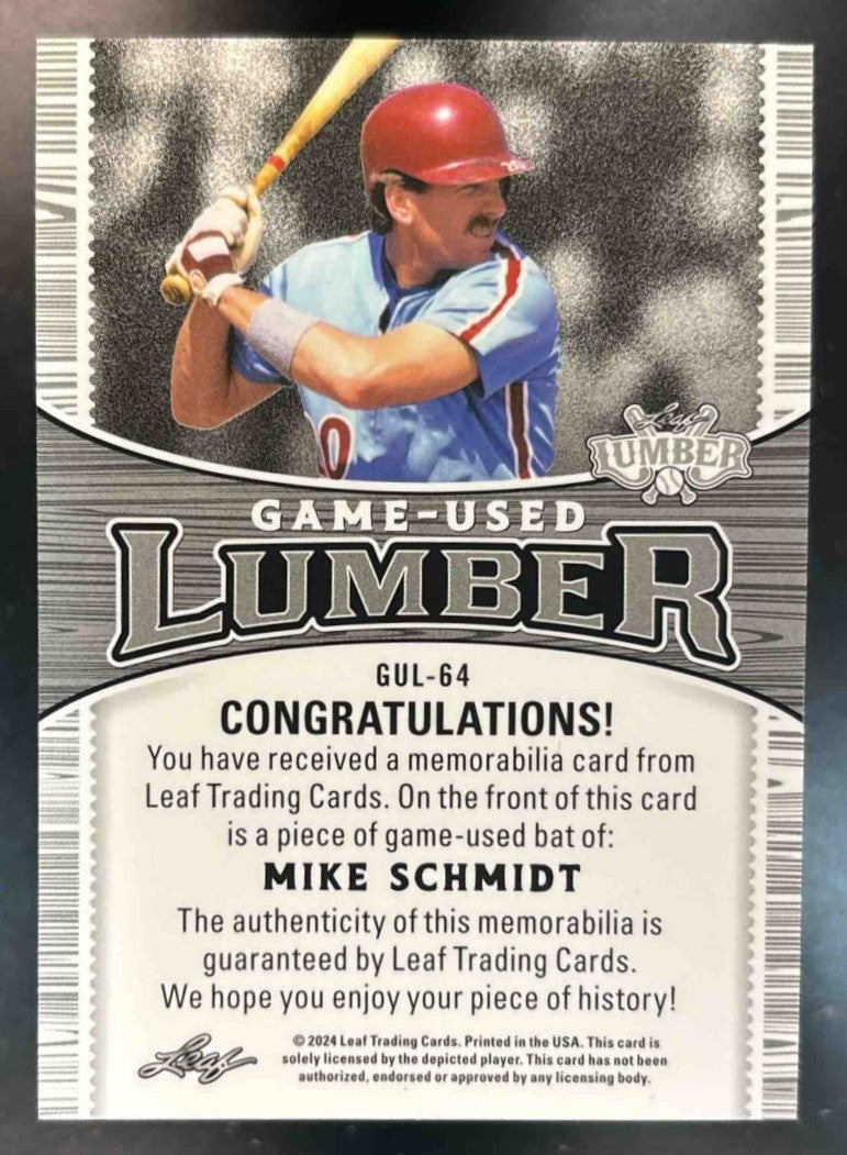 2024 Leaf Lumber Mike Schmidt Game Used Bronze /30 #GUL-64 MEM - Sports Cards