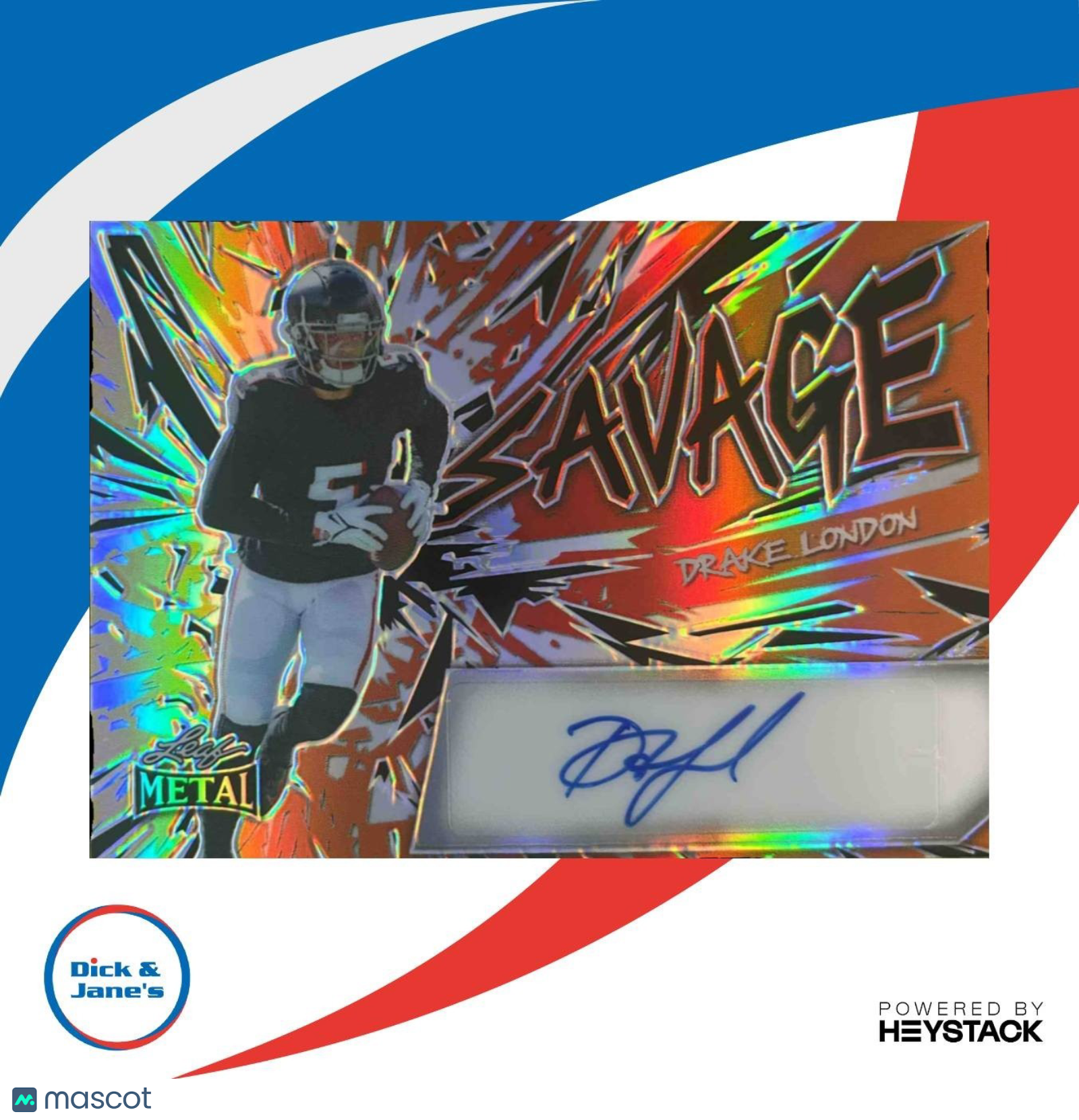 2024 Leaf Metal Drake London Savage Prismatic Silver /10 Auto Atlanta Falcons - Sports Cards