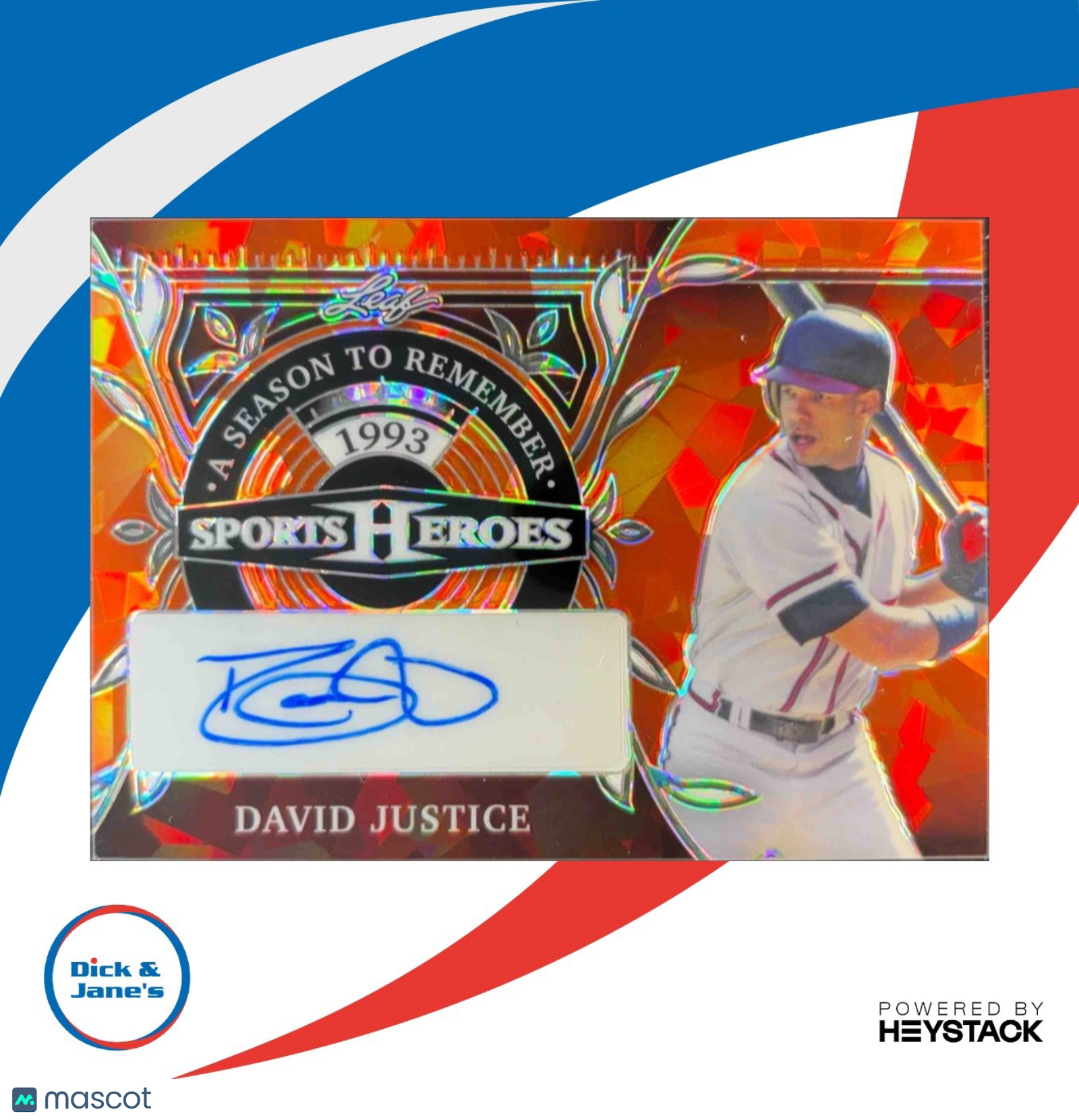 2024 Leaf Metal Sports David Justice A Season to Remember Crystal Orange /4 Auto - Sports Cards