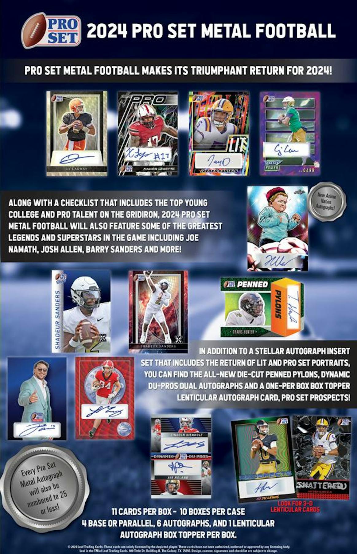 2024 Leaf Pro Set Metal Football Hobby Box (6 Autos / Box) NFL Hobby Box