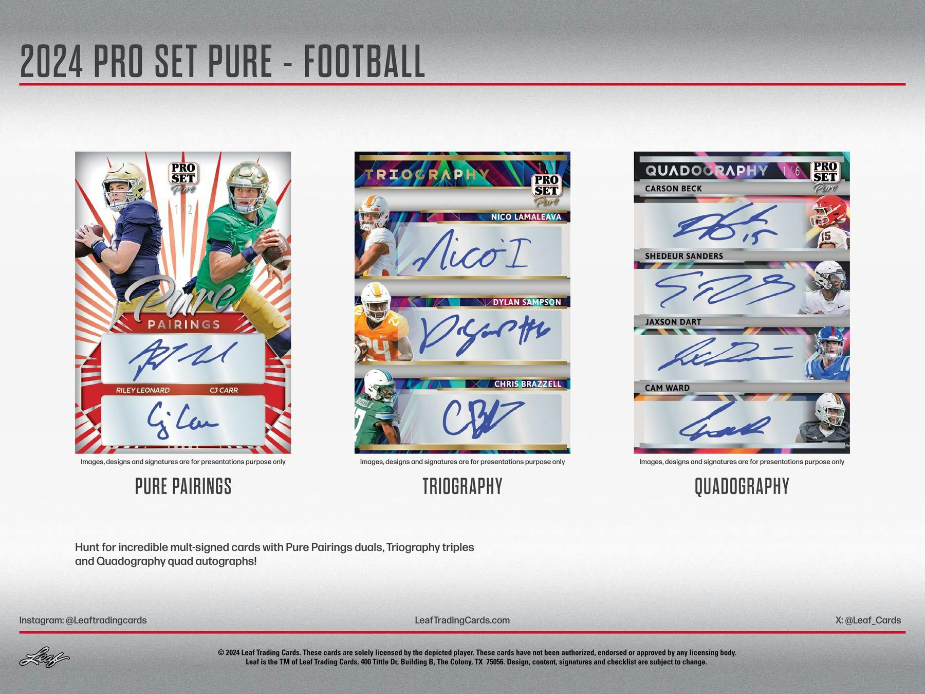 2024 Leaf Pro Set Pure Football Hobby Box (3 Autographs) LOADED! - NFL Hobby Box