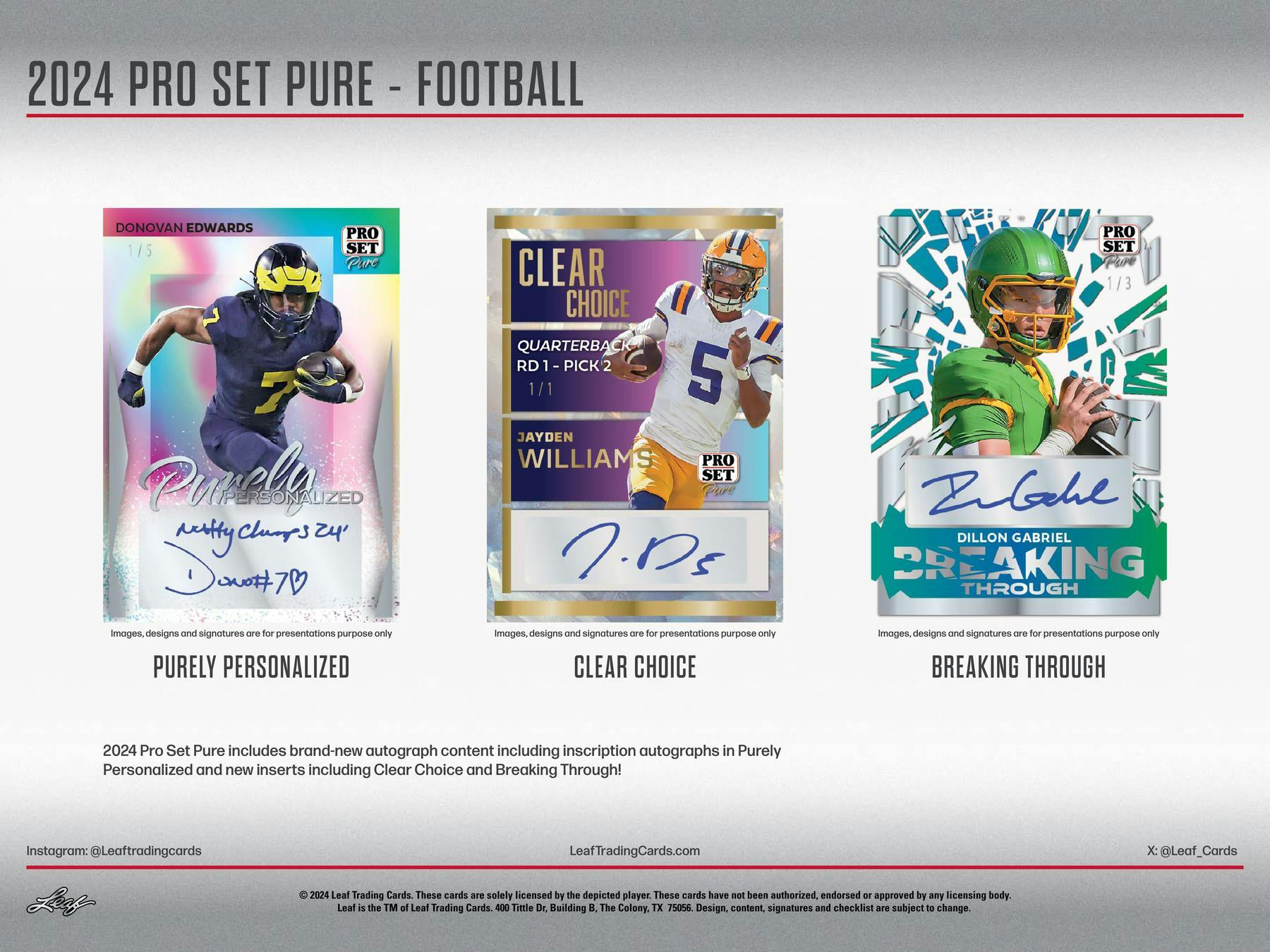 2024 Leaf Pro Set Pure Football Solo Plus Edition Pack (1 Auto + 1 Base Card) NFL Hobby Box