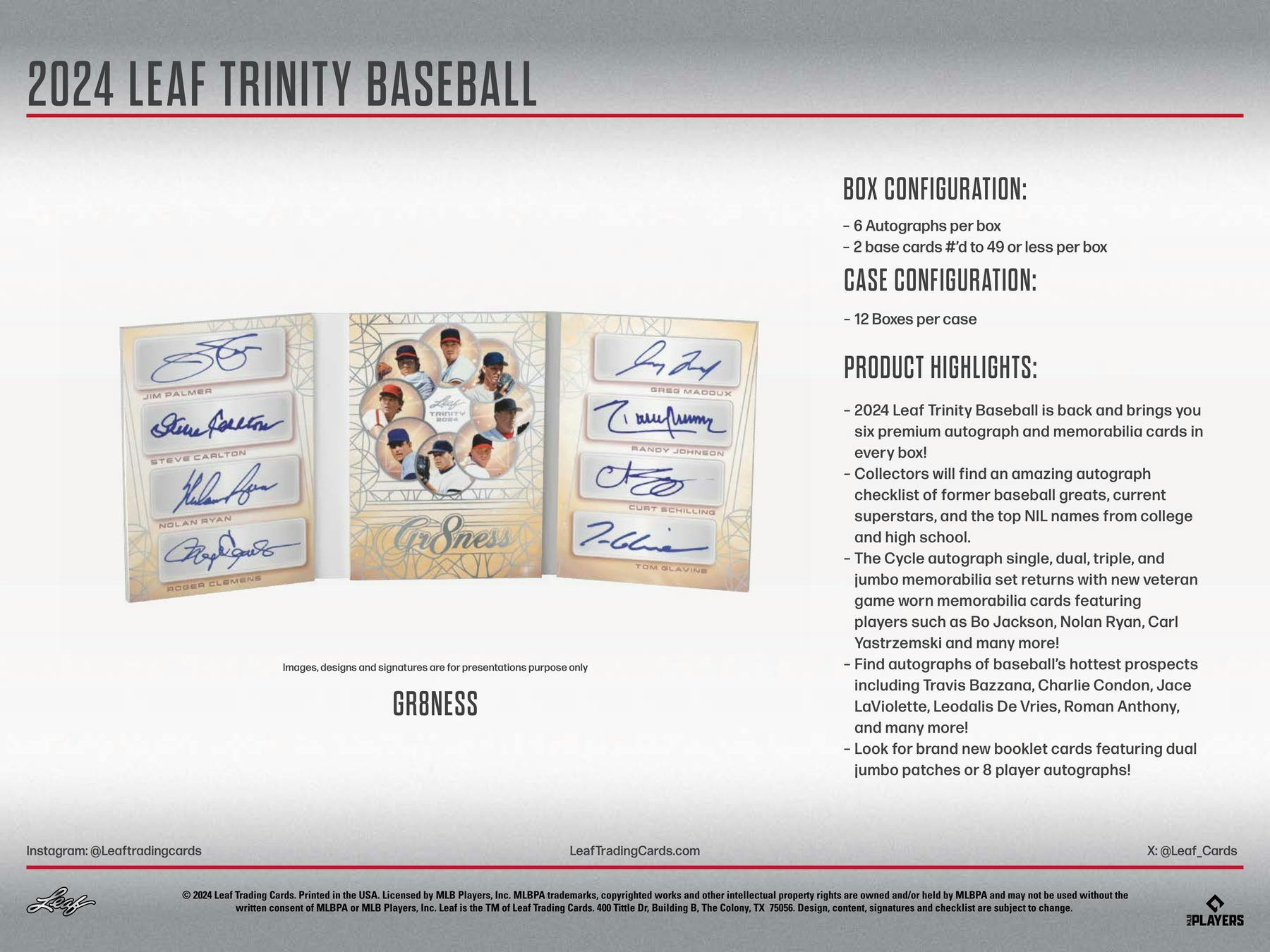 2024 Leaf Trinity Baseball Hobby Box (6 Autos) - MLB Hobby Box