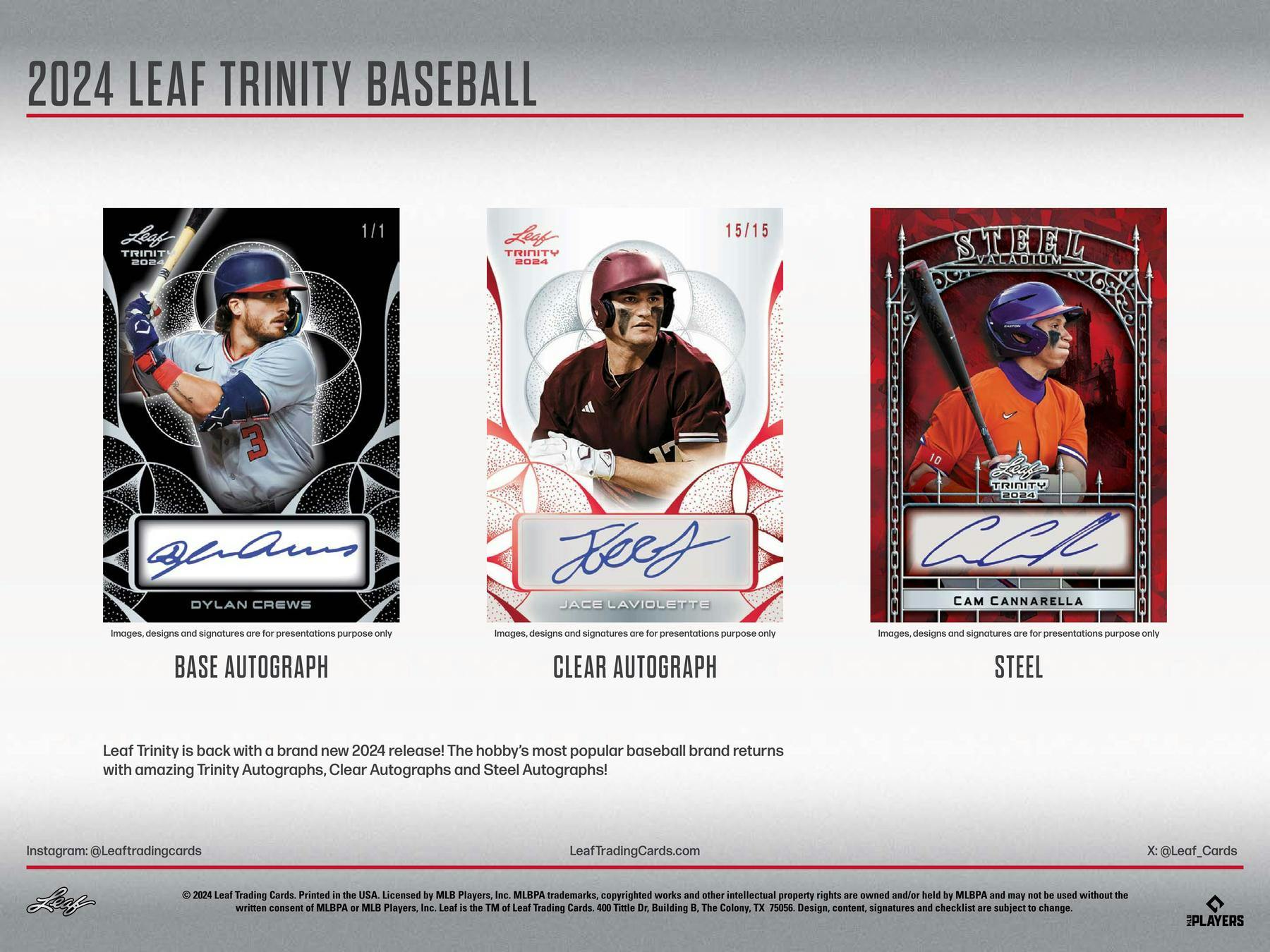 2024 Leaf Trinity Baseball Hobby Box (6 Autos) - MLB Hobby Box