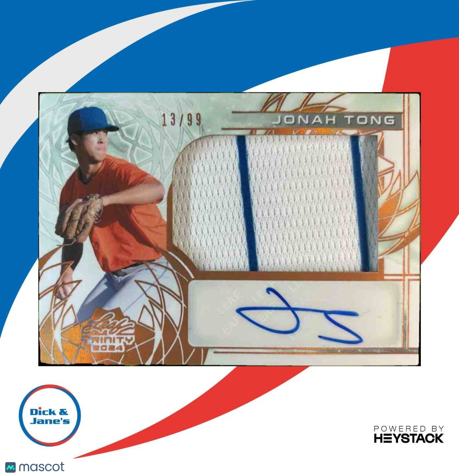 2024 Leaf Trinity Jonah Tong Patch Auto Bronze 13/99 #PA-JT2 MEM - Sports Cards