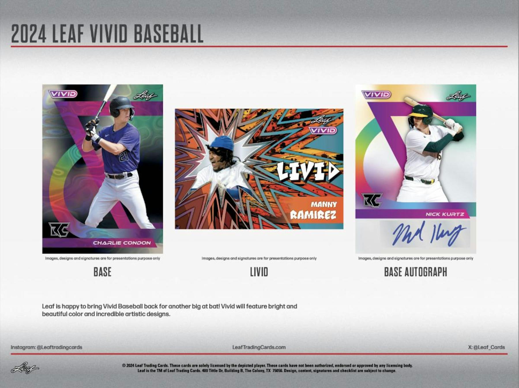 2024 Leaf Vivid Baseball Hobby Box (5 Autos) Skenes Whit Jr Holliday Charli Condon - MLB Hobby Box