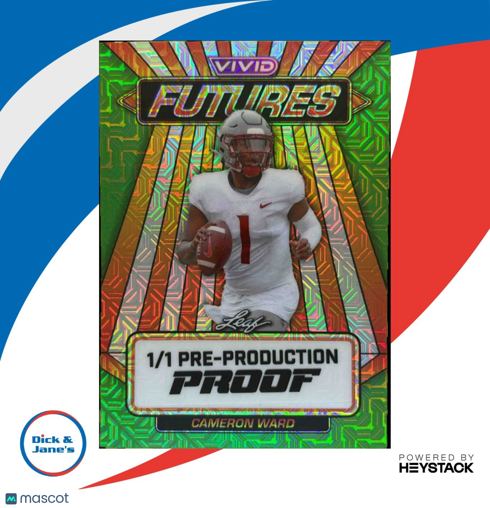 2024 Leaf Vivid Cameron Ward Futures Laser Green 1/1 Pre-Production Proof - Sports Cards