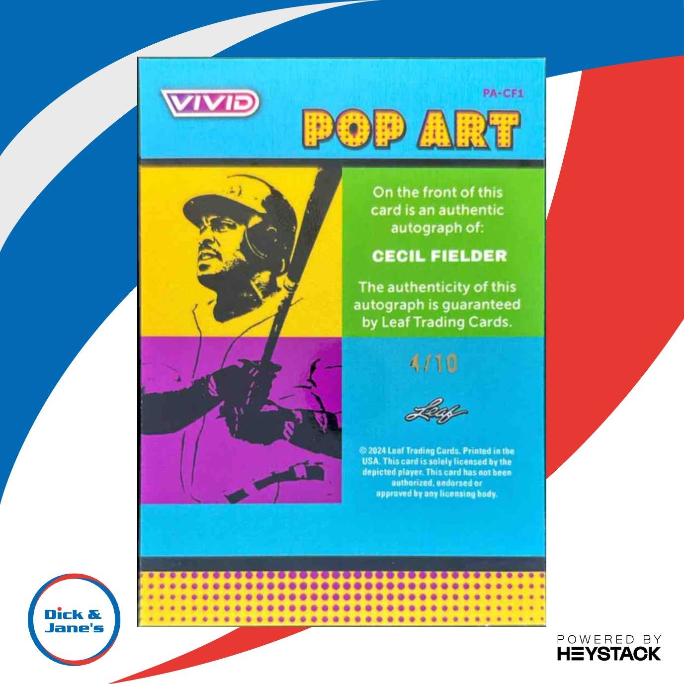 2024 Leaf Vivid Cecil Fielder Pop Art Sparkle Yellow 4/10 Auto Detroit Tigers - Sports Cards