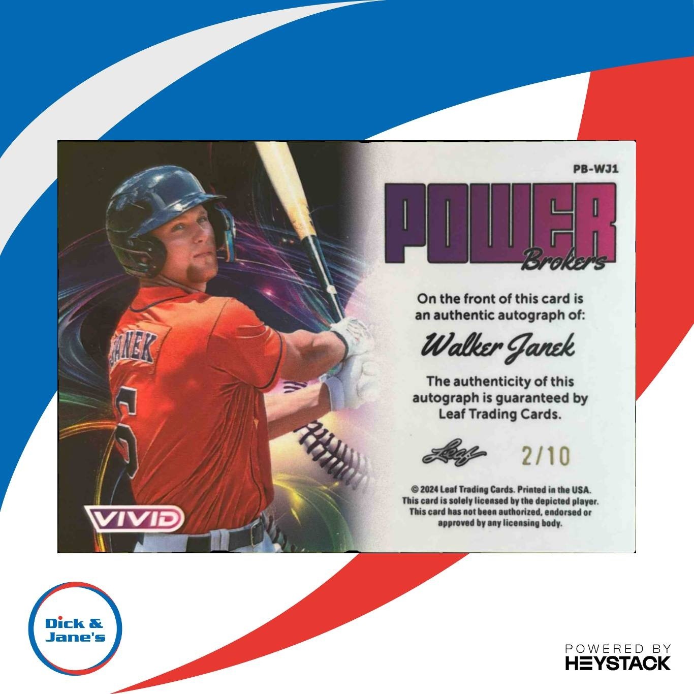 2024 Leaf Vivid Walker Janek Power Brokers Yellow /10 Auto Houston Astros - Sports Cards