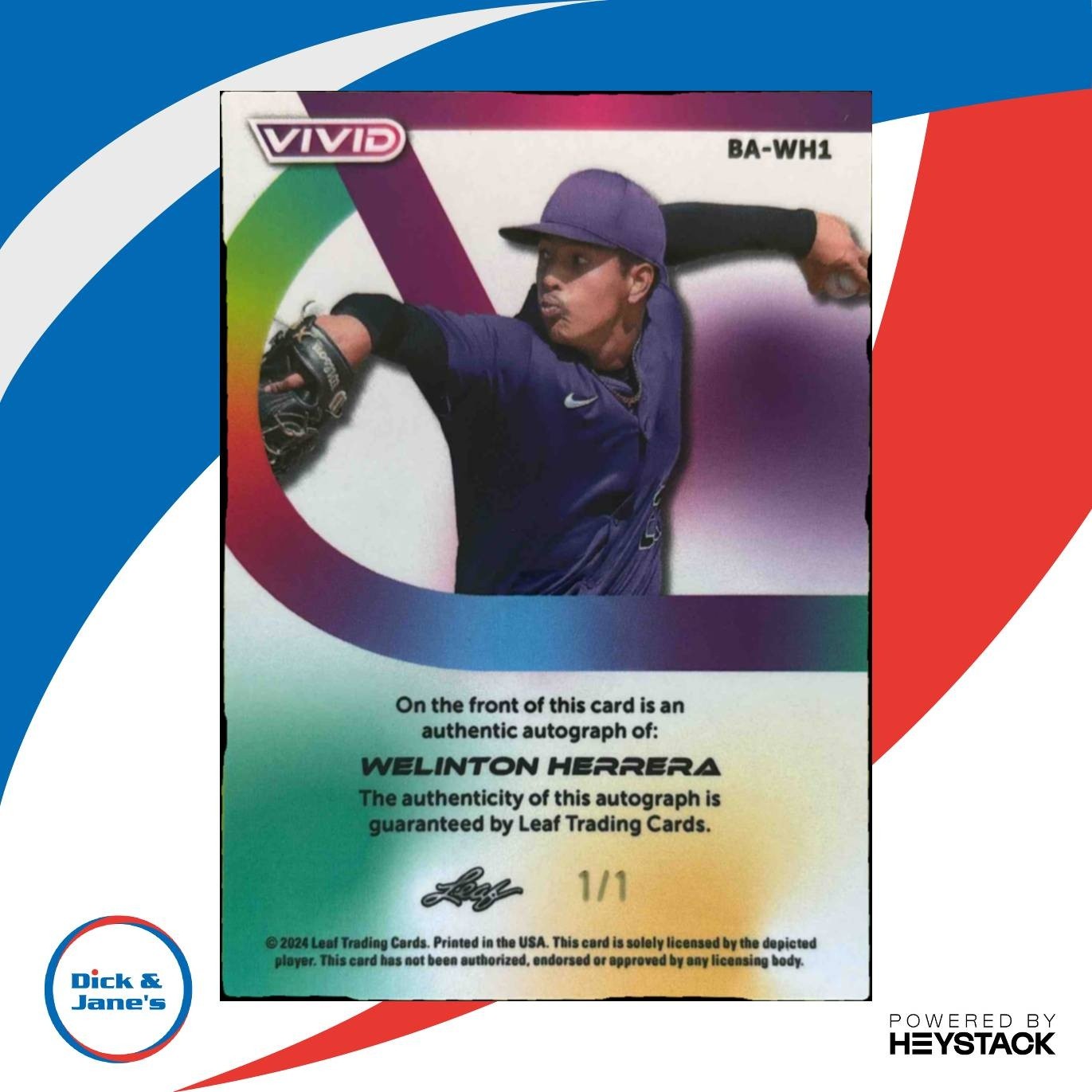 2024 Leaf Vivid Welinton Herrera Auto Laser Green /1 Colorado Rockies - Sports Cards
