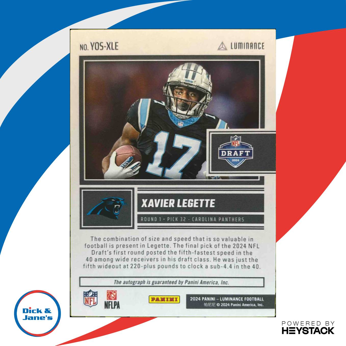 2024 Luminance Xavier Legette Year One Signatures RPS Auto RC Carolina Panthers - Sports Cards