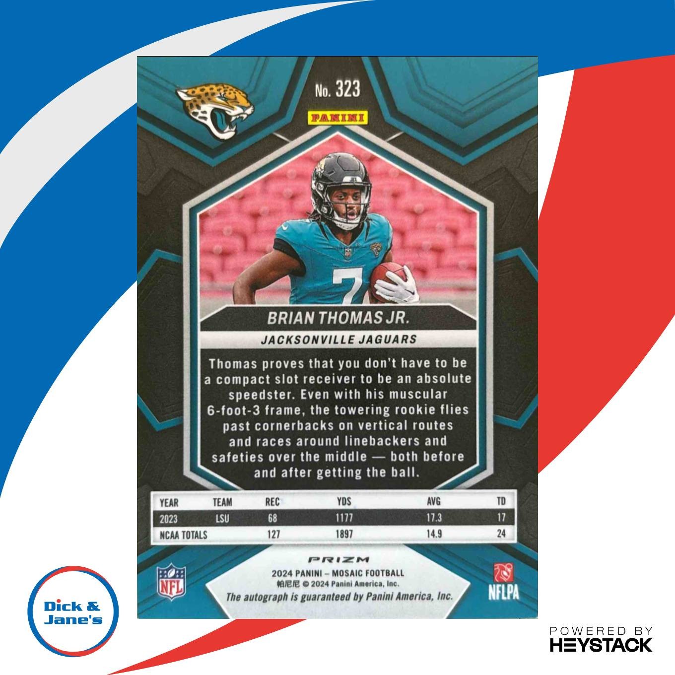 2024 Mosaic Brian Thomas Jr. Rookie Auto White SSP #323 RC Jacksonville Jaguars - Sports Cards