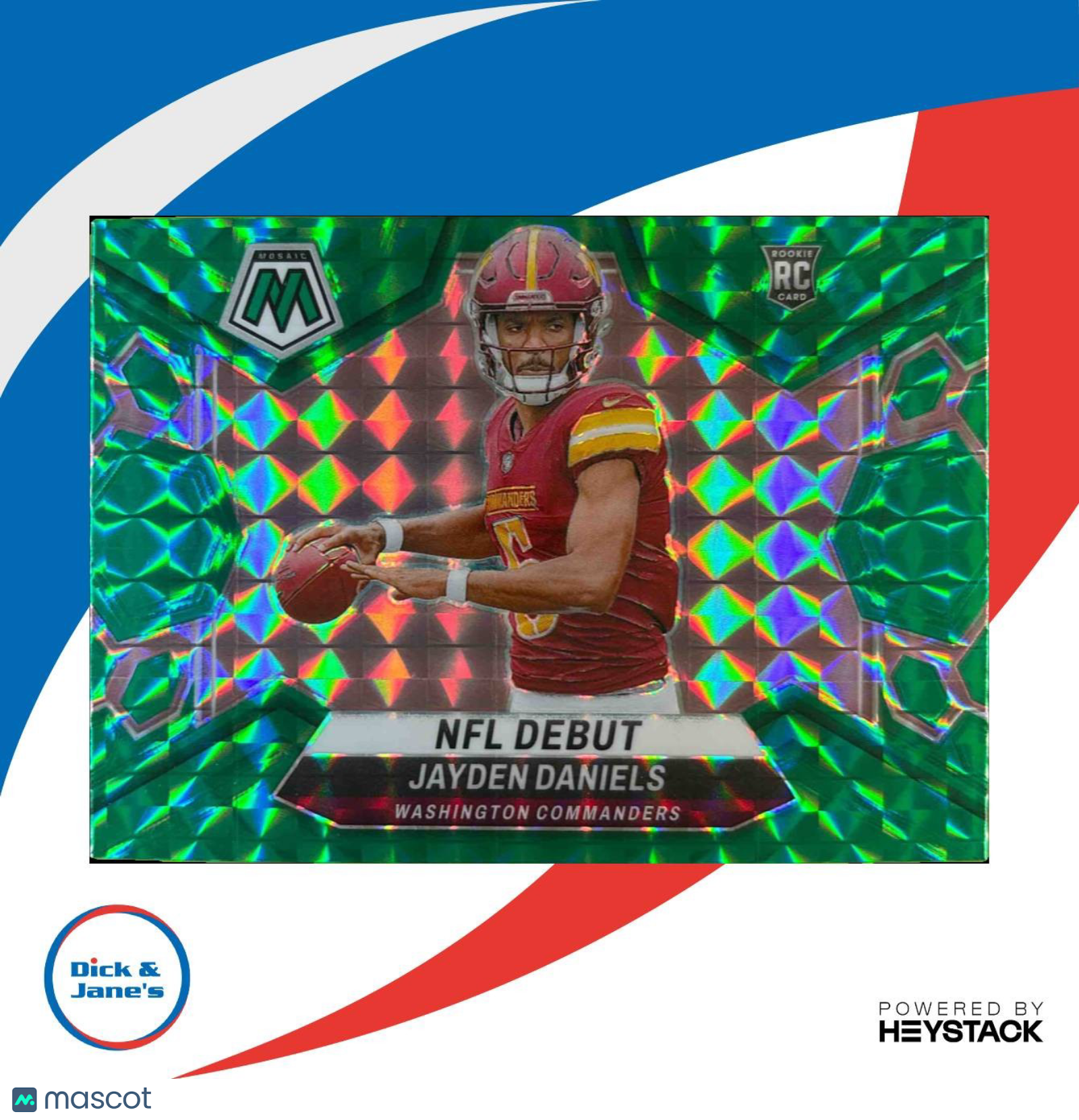 2024 Mosaic Jayden Daniels Green Prizm #272 NFL Debut Washington Commanders INV2 - Sports Cards
