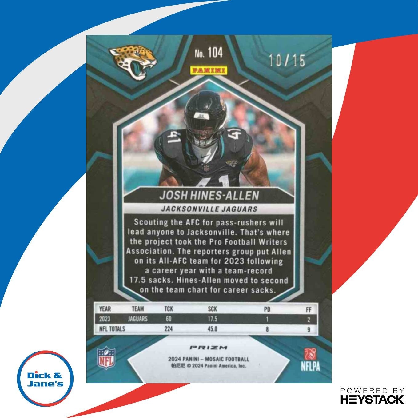 2024 Mosaic Josh Hines-Allen Tessellation Prizm 10/15 #104 Jacksonville Jaguars - Sports Cards