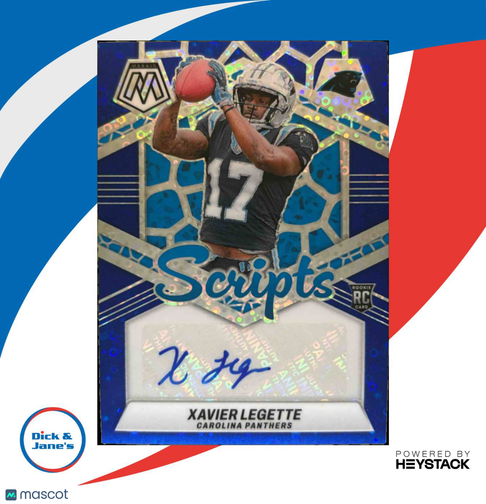 2024 Mosaic Xavier Legette Rookie Scripts No Huddle Blue RC Auto Panthers - Sports Cards