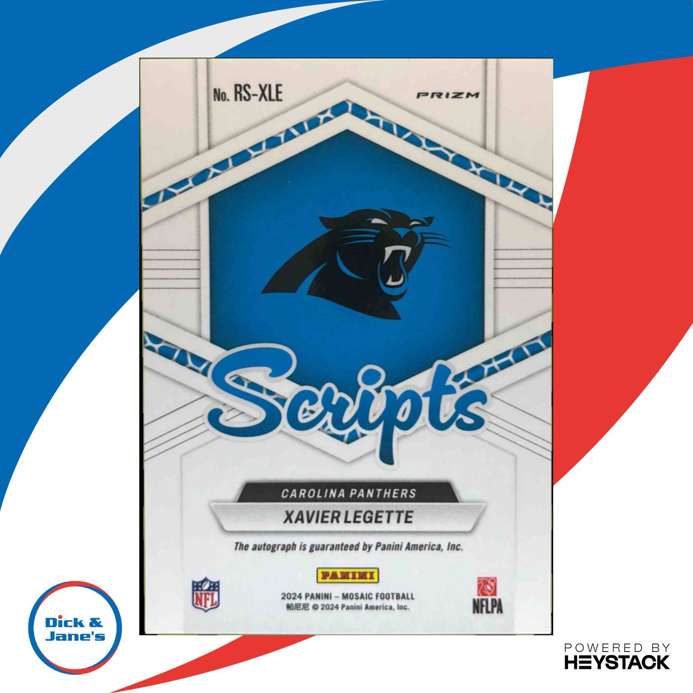 2024 Mosaic Xavier Legette Rookie Scripts No Huddle Blue RC Auto Panthers - Sports Cards
