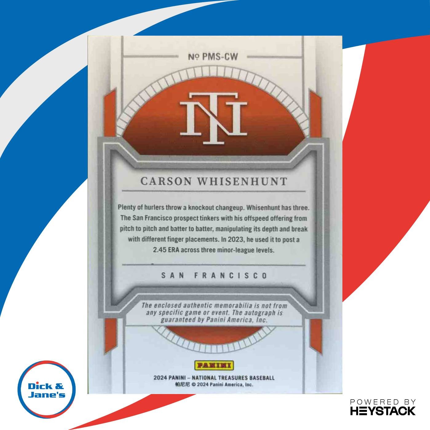 2024 National Treasure Carson Whisenhunt Prospect Material Signatures /99 Giants - Sports Cards