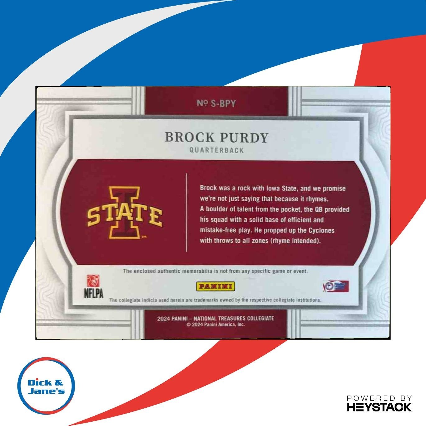 2024 National Treasure Collegiate Brock Purdy Patch /99 MEM Iowa State Cyclones - Sports Cards