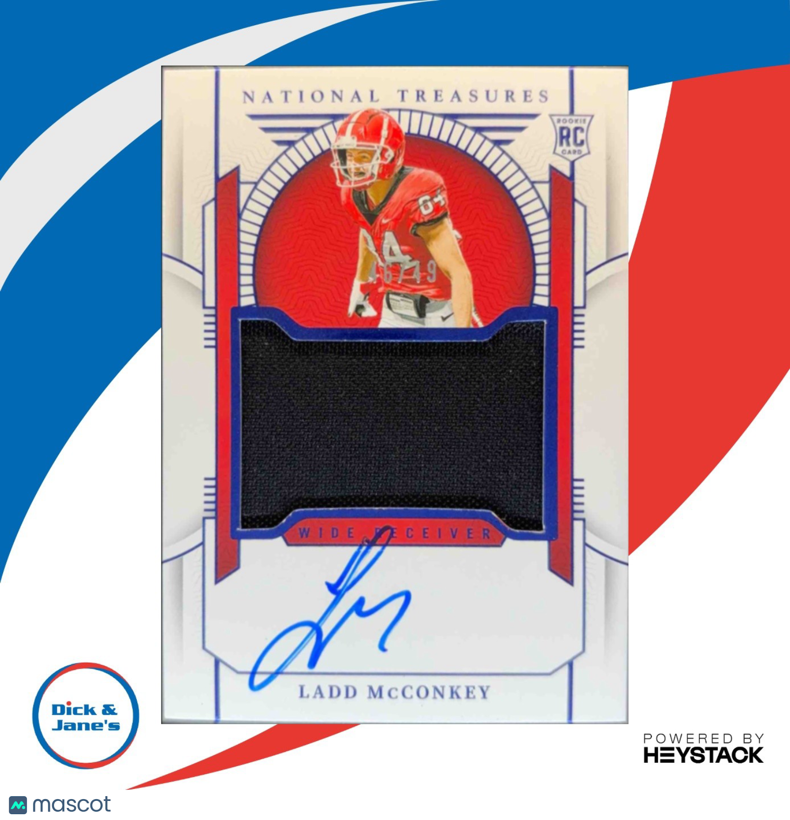 2024 National Treasures Collegiate MEM Signatures Ladd McConkey Blue /49 Auto - Sports Cards