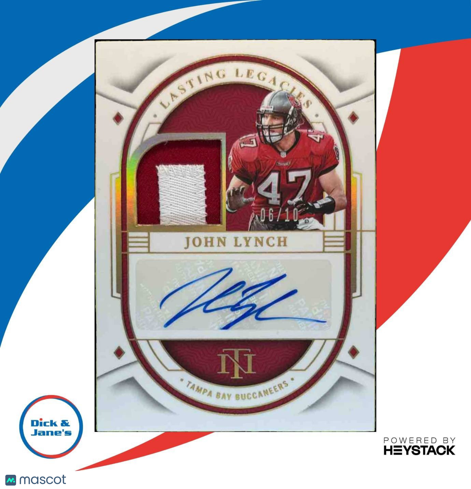 2024 National Treasures John Lynch Lasting Legacies Auto Relic /10 Buccaneers - Sports Cards