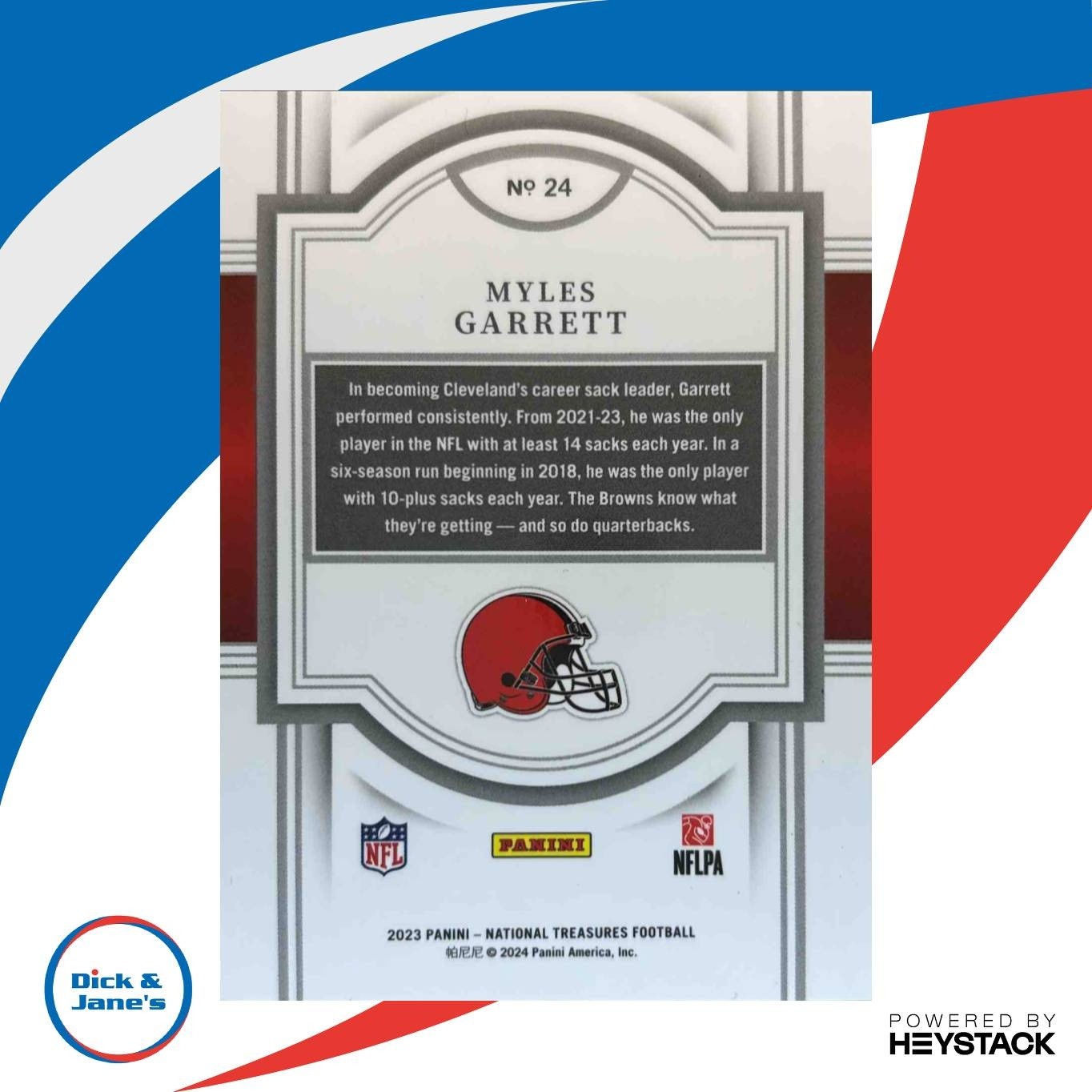 2024 National Treasures Myles Garrett Jersey Number Red /95 #23 Cleveland Browns - Sports Cards