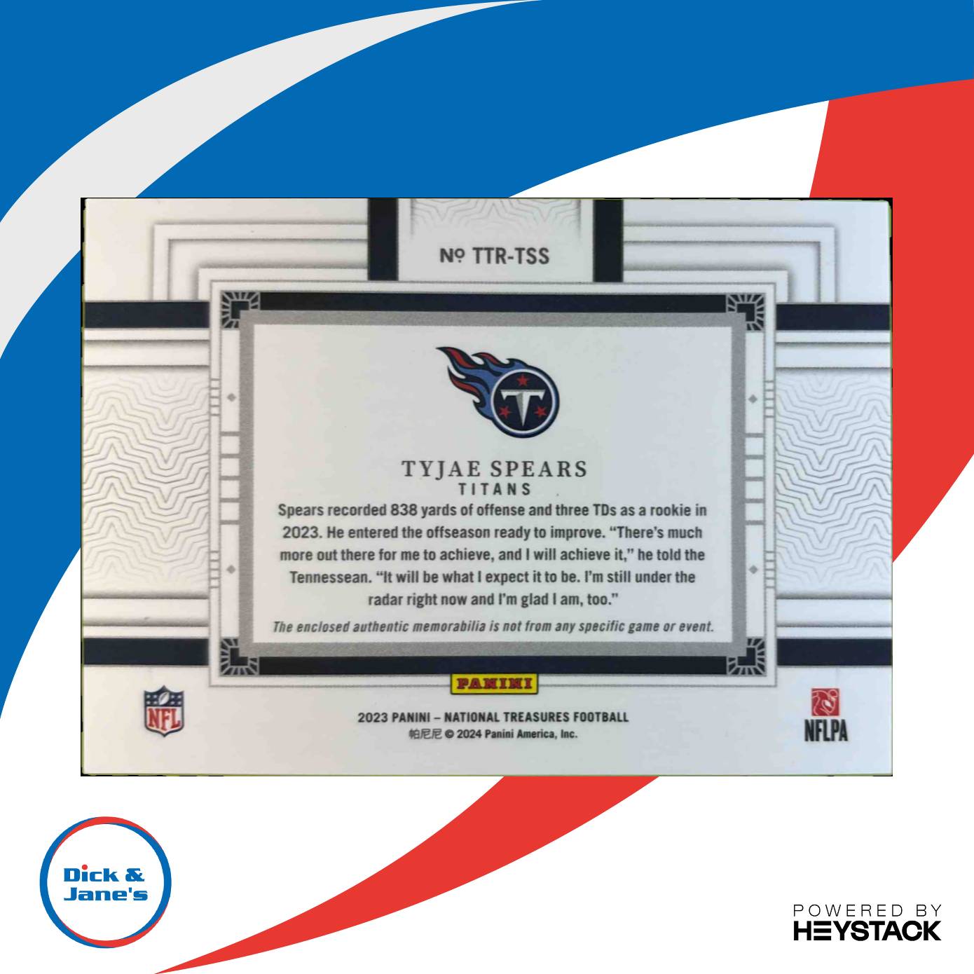 2024 National Treasures Tyjae Spears Tremendous Rookie Silver /49 Tennessee Sports Cards