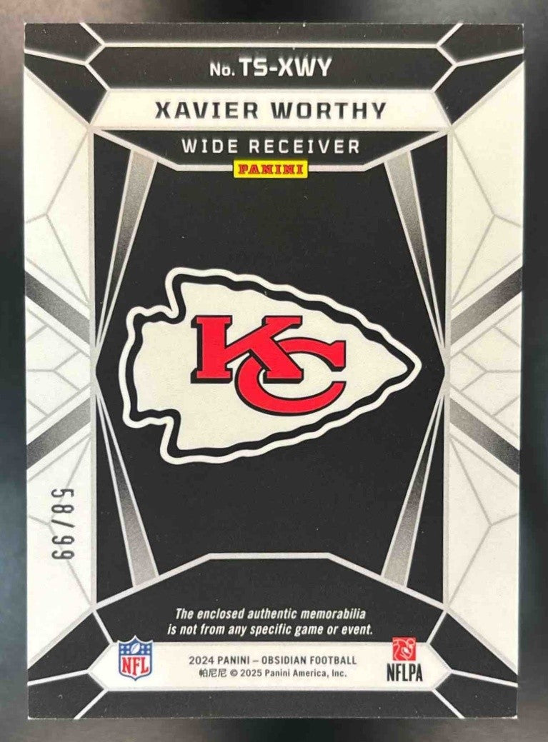 2024 Obsidian Xavier Worthy Trifecta Swatches Silver /99 MEM RC Chiefs - Sports Cards