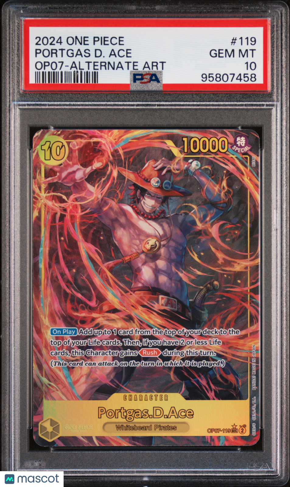 2024 One Piece OP07-500 Years In The Future Portgas D. Ace #119 Alt Art PSA 10 - Graded TCG/CCG