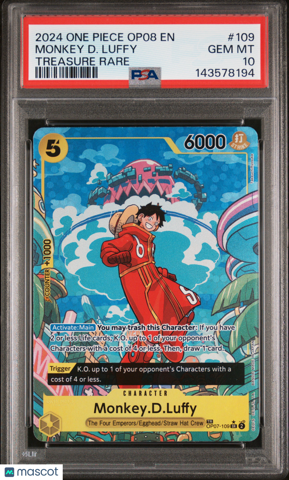 2024 One Piece OP08-Two Legends Monkey D. Luffy #109 Treasure Rare PSA 10 - Graded TCG/CCG