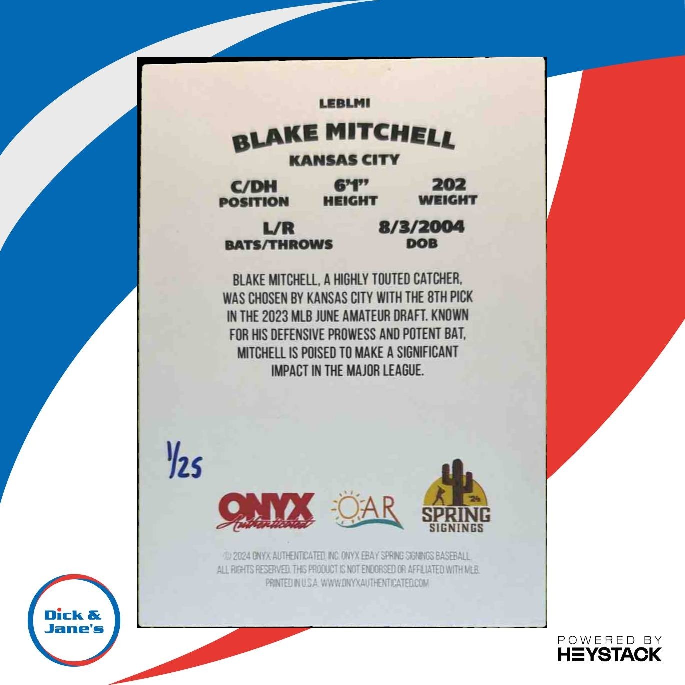 2024 Onyx Limited Edition eBay Spring Signings Blake Mitchell /25 Auto Royals - Sports Cards