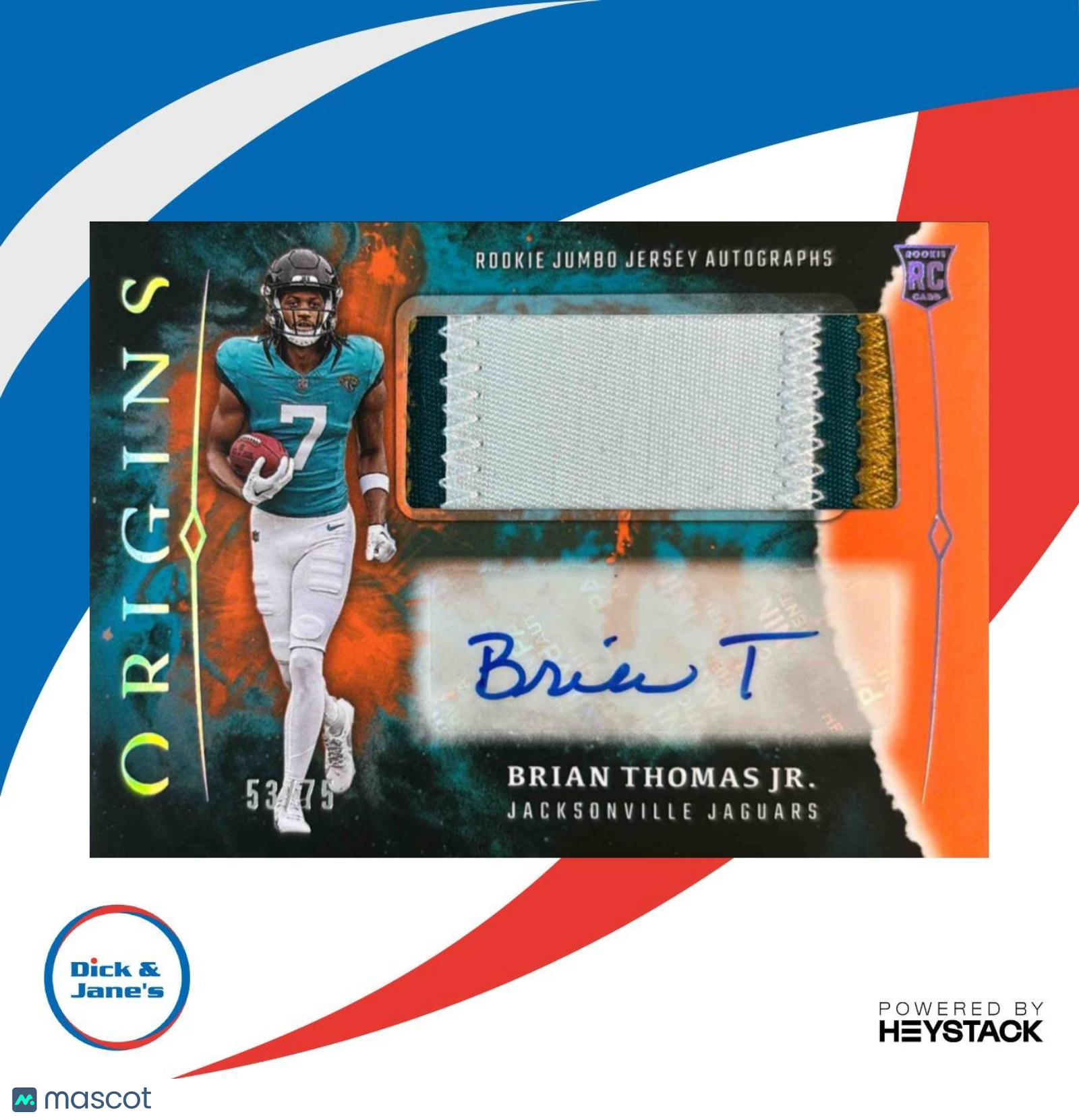 2024 Origins Brian Thomas Jr. Rookie Jumbo Jersey Auto Orange Patch /75 Jaguars - Sports Cards