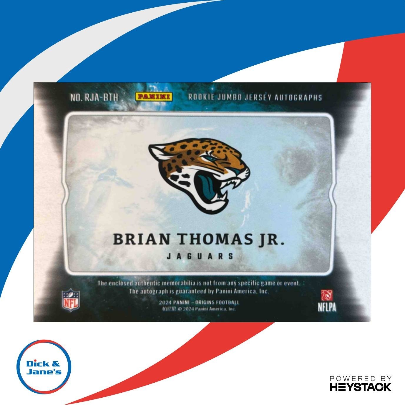 2024 Origins Brian Thomas Jr. Rookie Jumbo Jersey Auto Orange Patch /75 Jaguars - Sports Cards